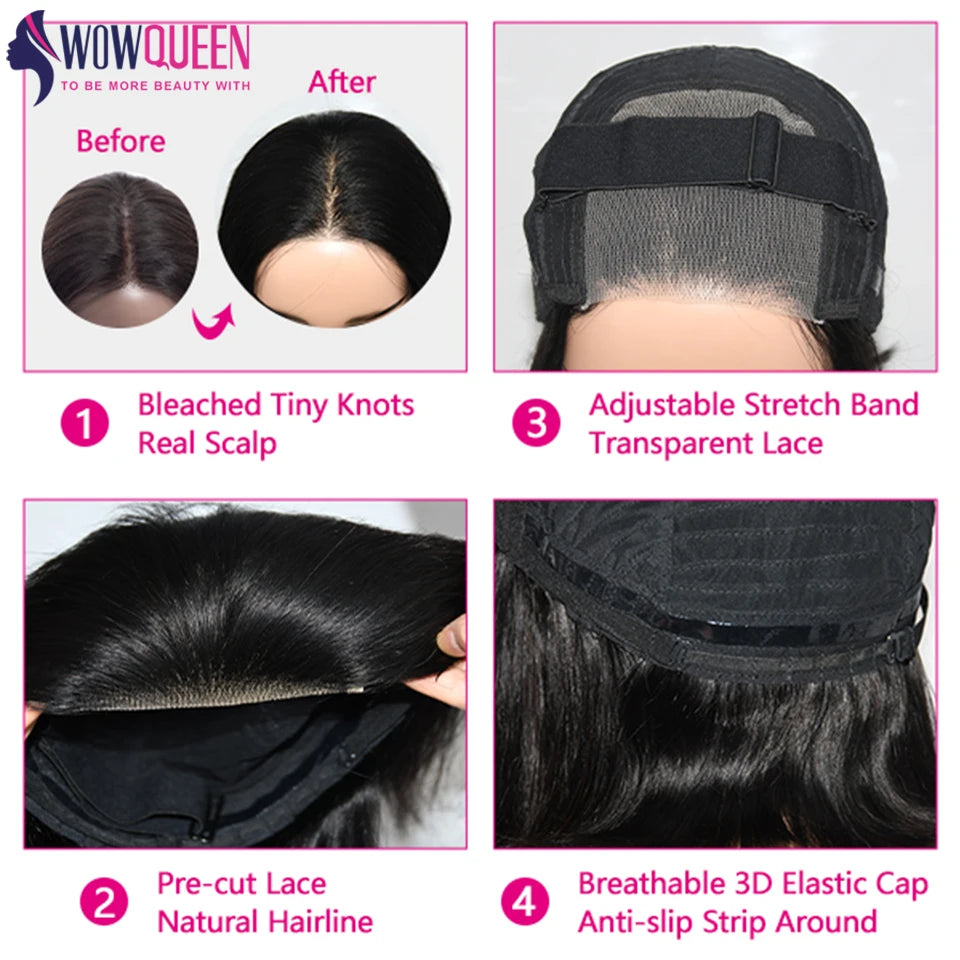 Bob Wig Human Hair Glueless Straight Pre-Cut Lace 4x4 Closure Wig