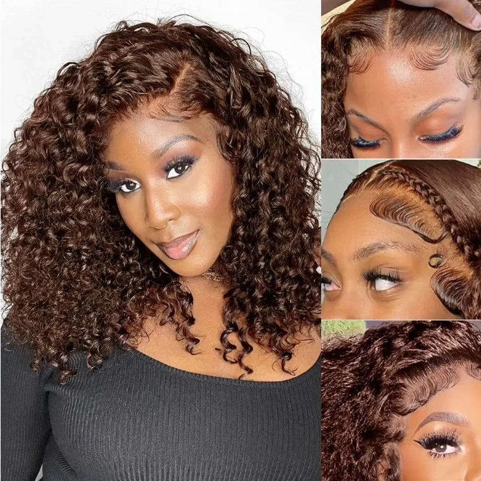 Brown Bob Kinky Curly Wig Brazilian Natural Curly Hair Wigs