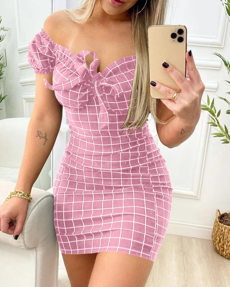 Sexy summer dress, cross-border grid printed dress