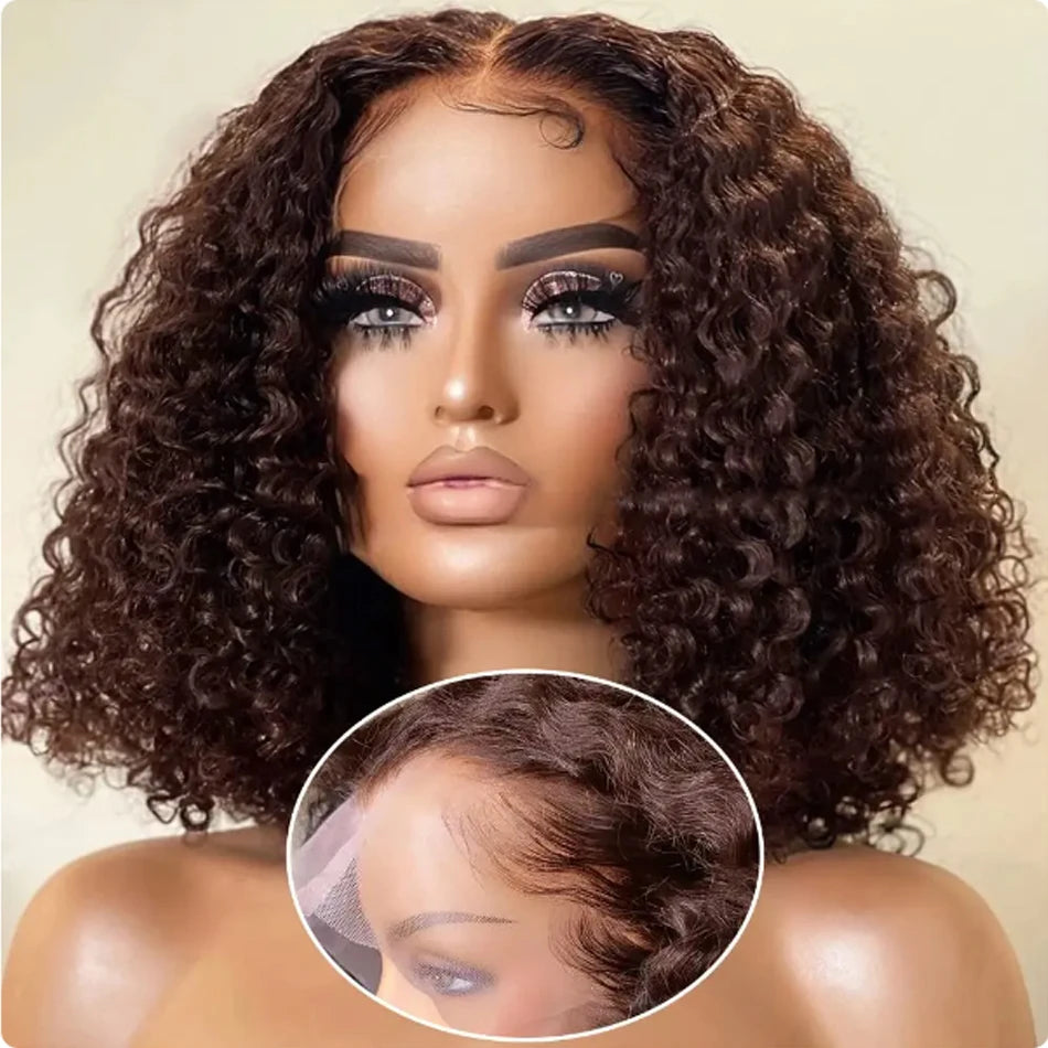 Brown Bob Kinky Curly Wig Brazilian Natural Curly Hair Wigs