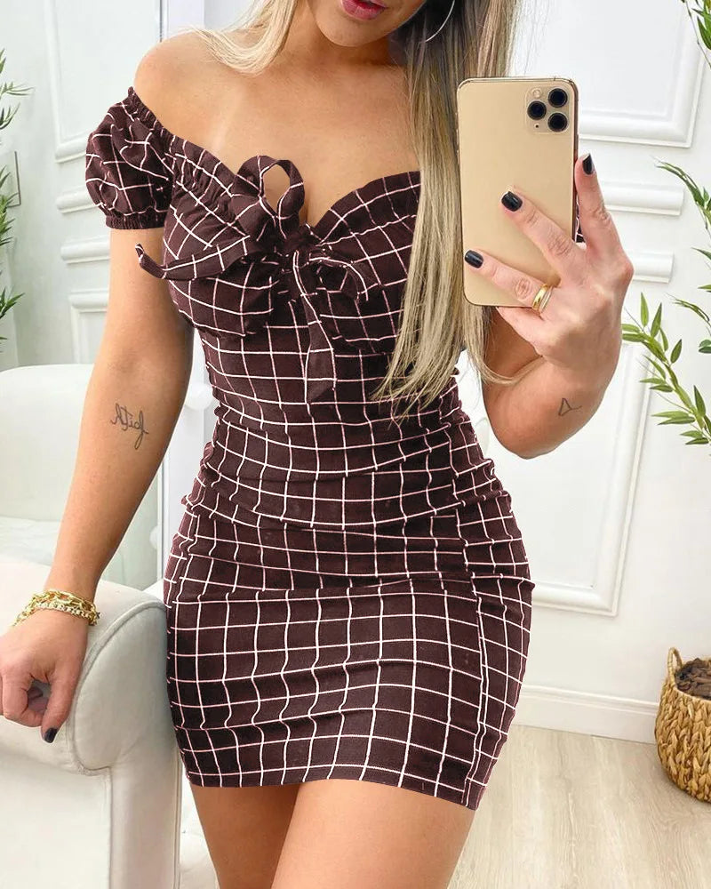 Sexy summer dress, cross-border grid printed dress