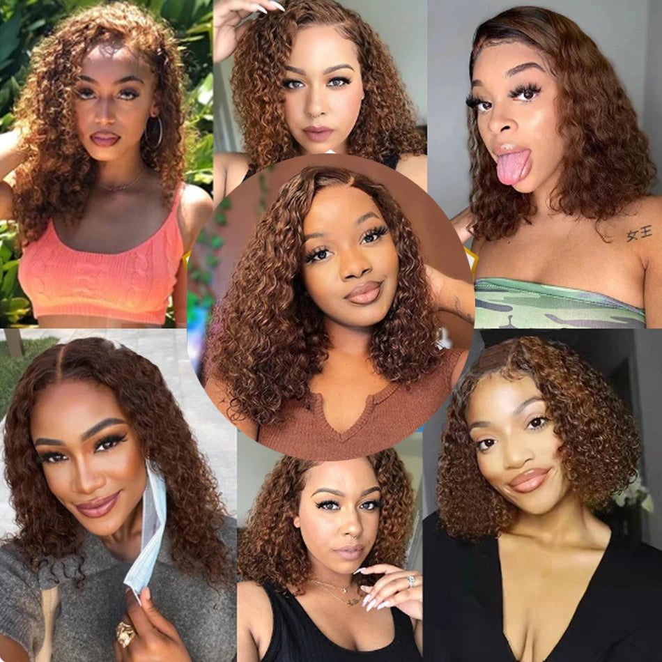 Brown Bob Kinky Curly Wig Brazilian Natural Curly Hair Wigs